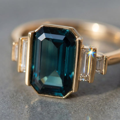 Vintage Green Glass Zirconia Gold Ring