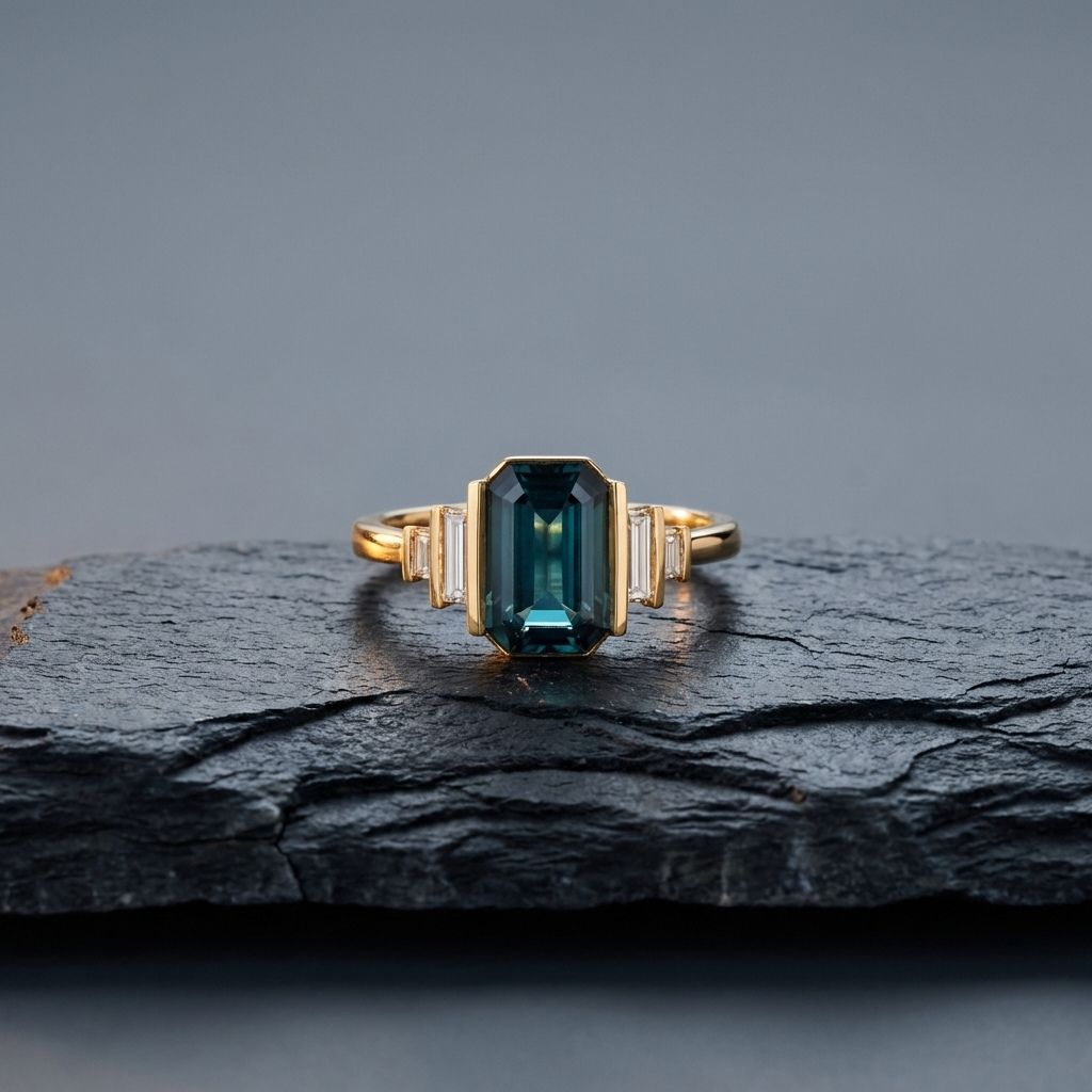 Vintage Green Glass Zirconia Gold Ring