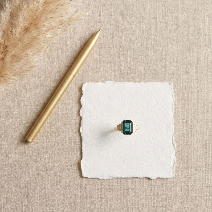 Vintage Green Glass Zirconia Gold Ring
