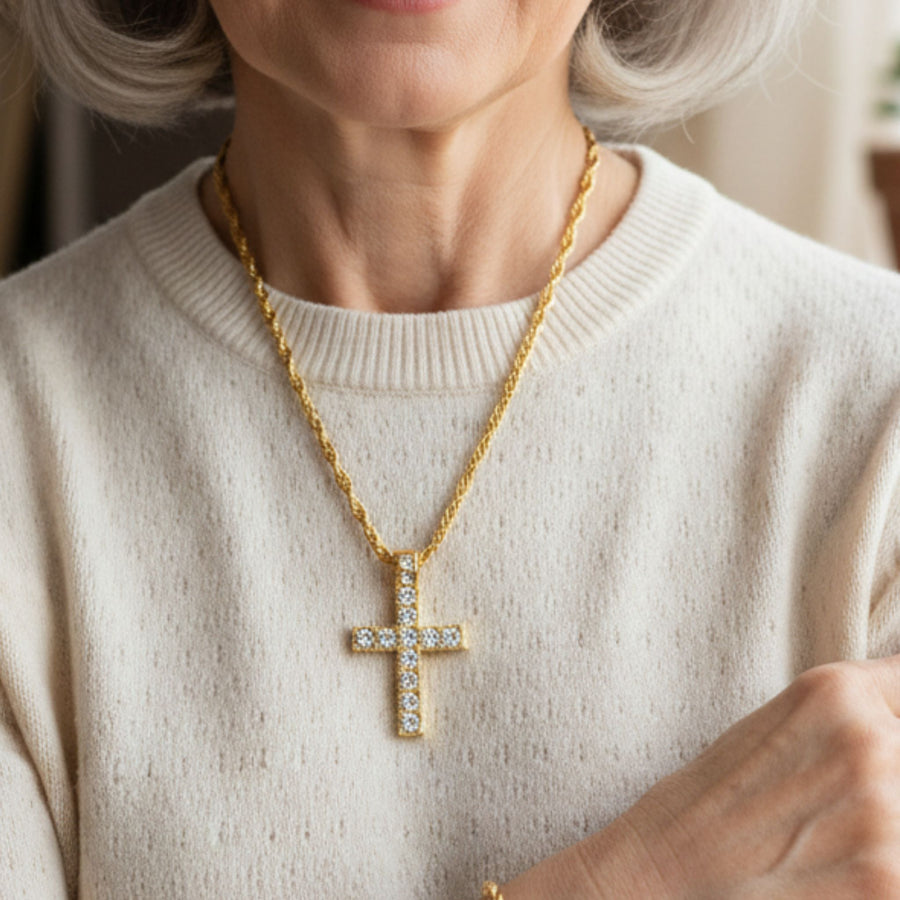 Retro Gold & Silver Cross Pendant Necklace