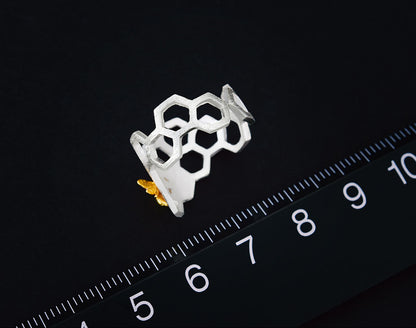 Adjustable 18K Gold Plated Honeycomb Ring