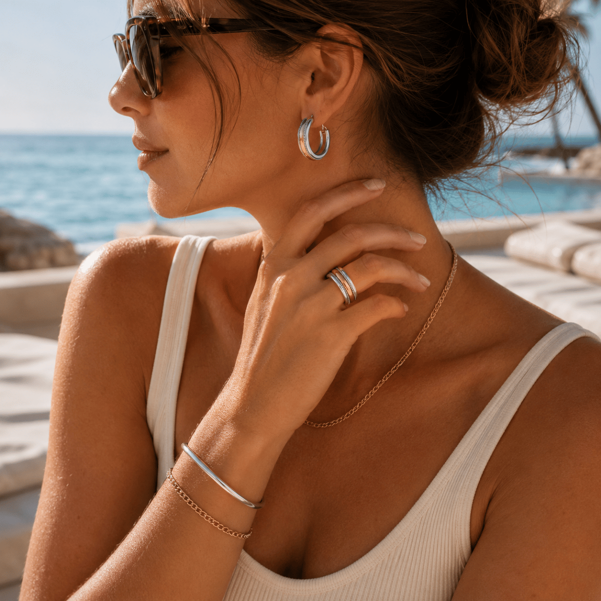 Vintage Two-Tone Silver & Golden Hoop Earrings