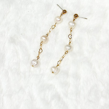 Three Wishes Pearl Dangle Earrings-Lydieannejewelry