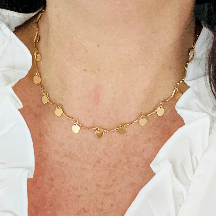 Melita Dangle Heart Choker Necklace-Lydieannejewelry