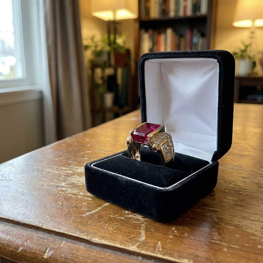 Vintage Cubic Garnet Crystal Gold Ring