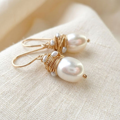 Vintage Pearl Golden Threads Earrings