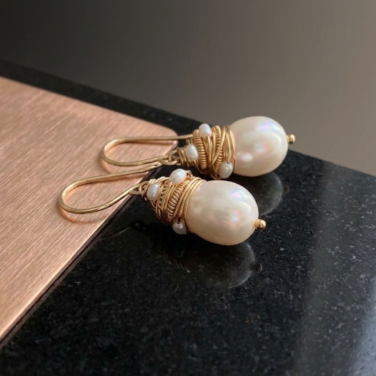 Vintage Pearl Golden Threads Earrings