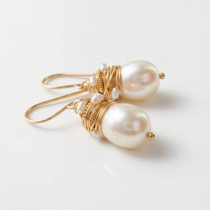 Vintage Pearl Golden Threads Earrings