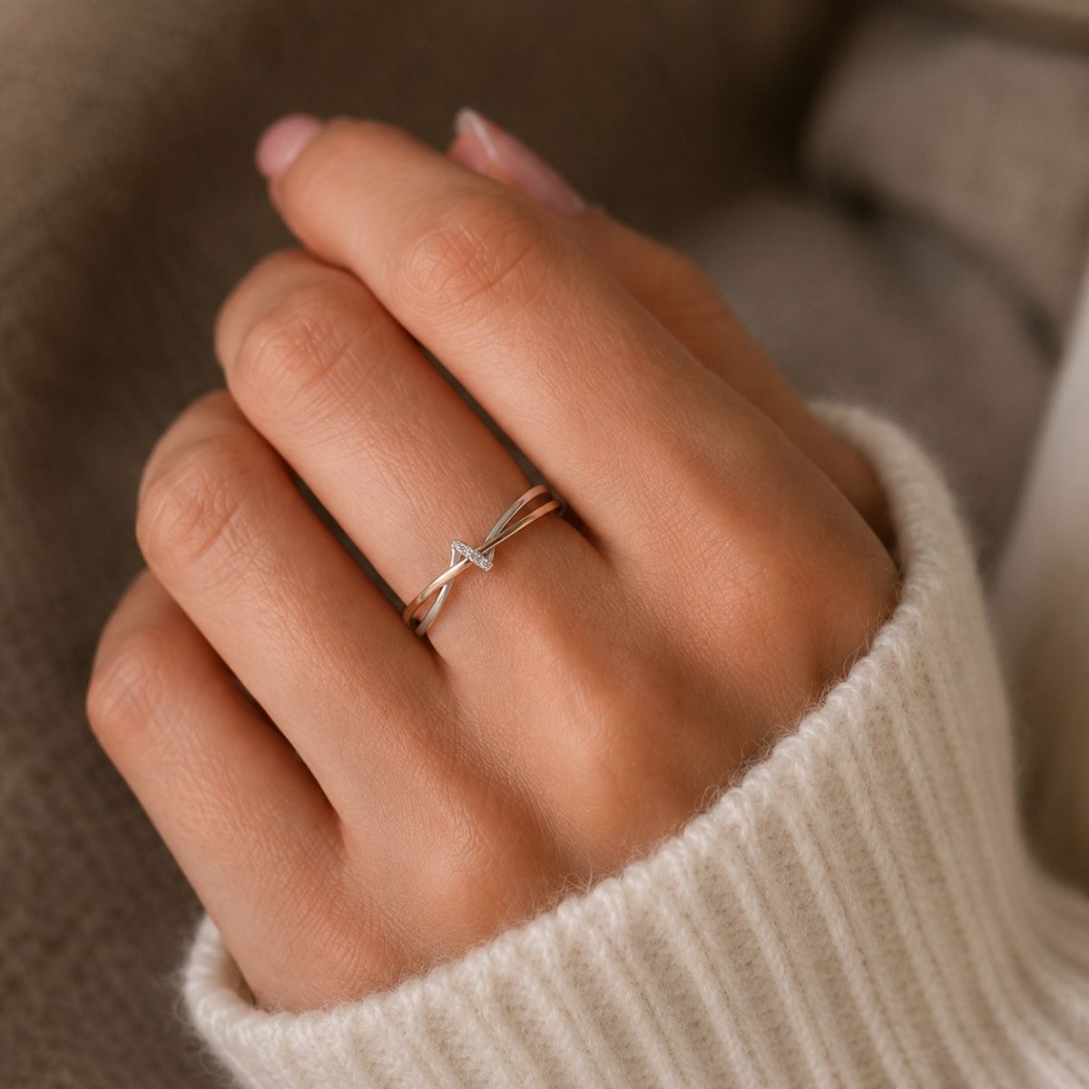 Rose Gold & Silver Criss-Cross Ring