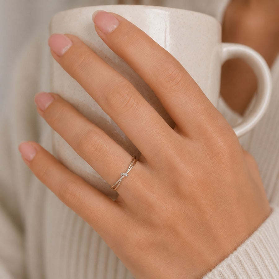 Rose Gold & Silver Criss-Cross Ring