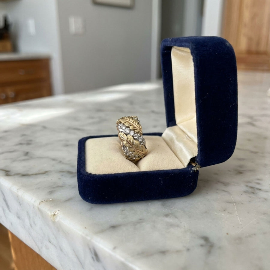 Vintage Gold & Diamond Leaf Ring