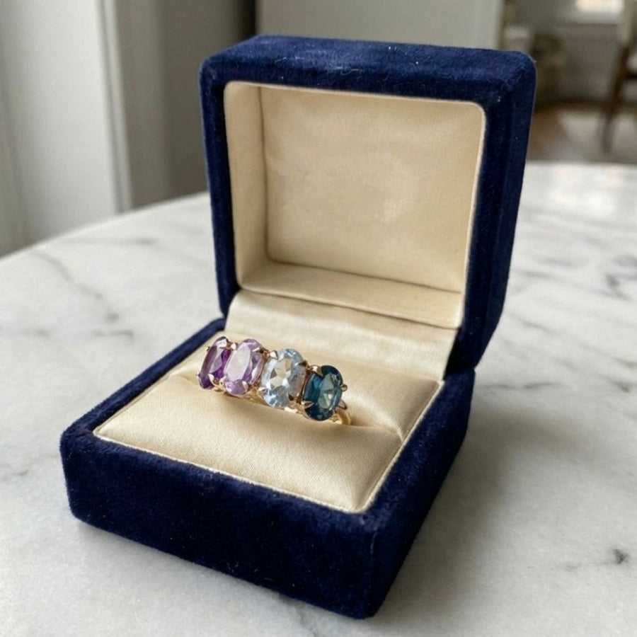 Vintage Colorful Oval Glass Ring