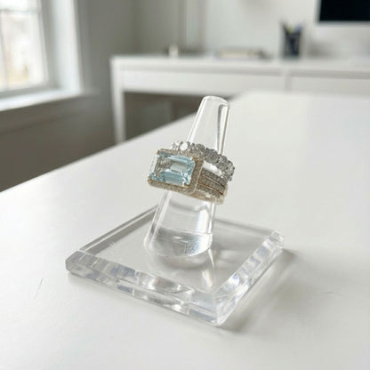 Vintage Silver Turquoise Glass Ring Set