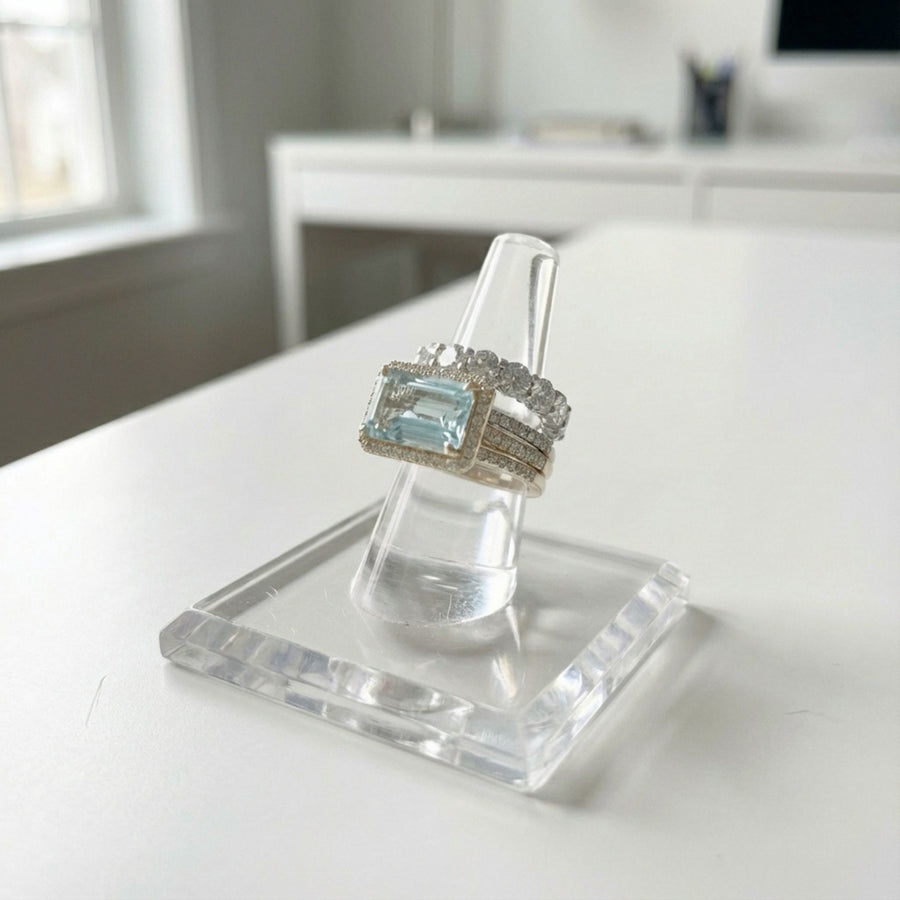 Vintage Silver Turquoise Glass Ring Set