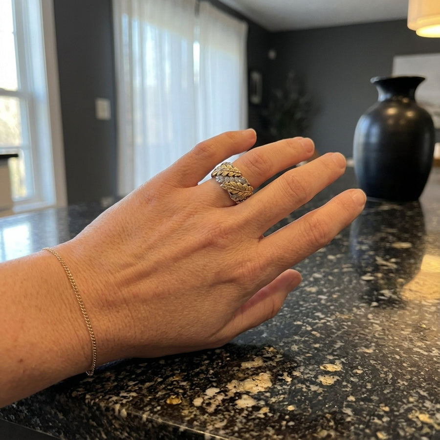 Vintage Gold & Diamond Leaf Ring