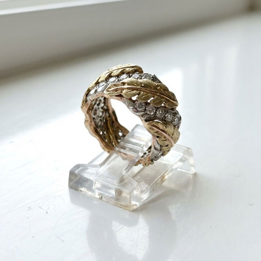Vintage Gold & Diamond Leaf Ring