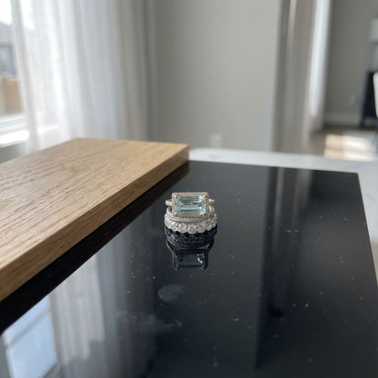 Vintage Silver Turquoise Glass Ring Set