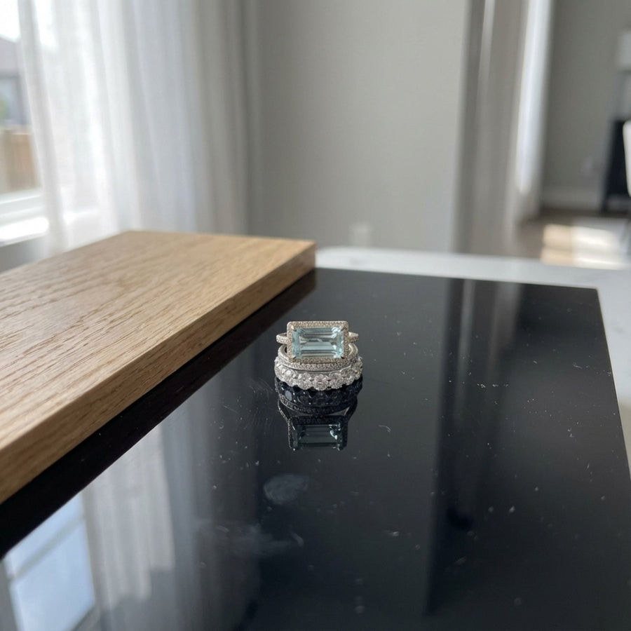 Vintage Silver Turquoise Glass Ring Set