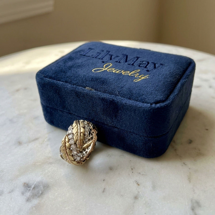 Vintage Gold & Diamond Leaf Ring