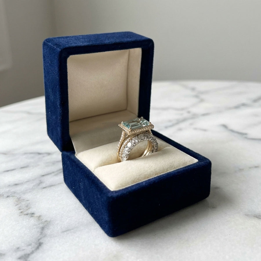 Vintage Silver Turquoise Glass Ring Set