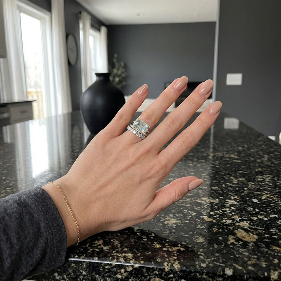 Vintage Silver Turquoise Glass Ring Set