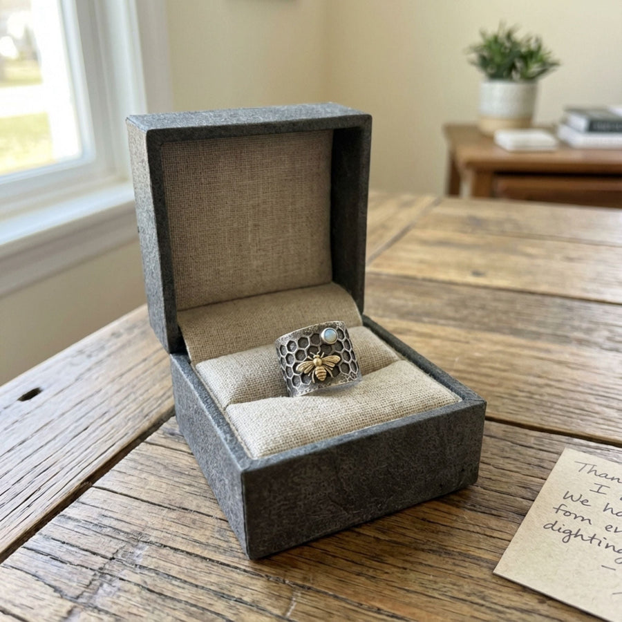 Vintage Bee Sterling Silver Opal Ring