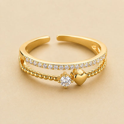 Crystal Heart Open Band Ring