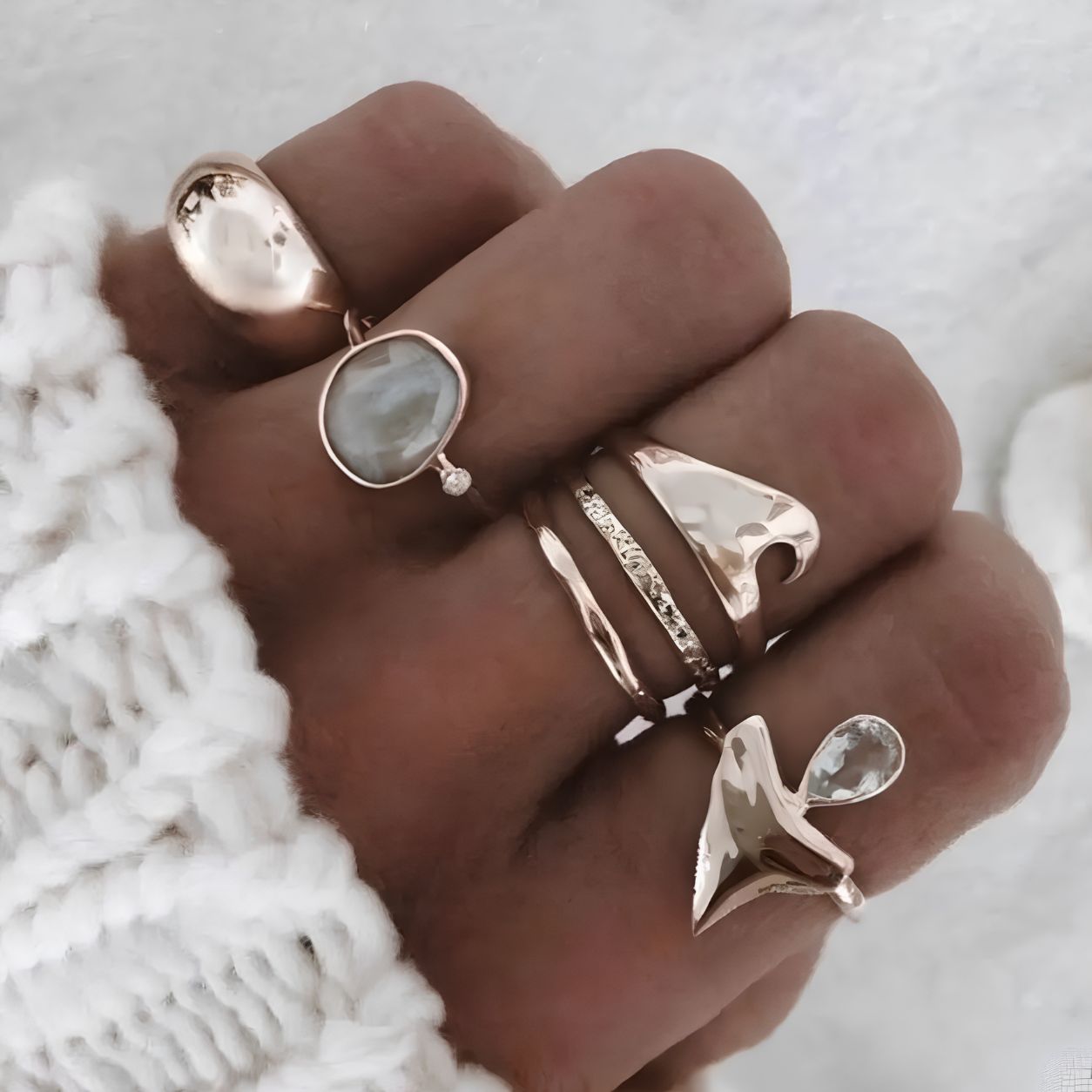 6-Piece Silver-Tone Boho Stackable Ring Set