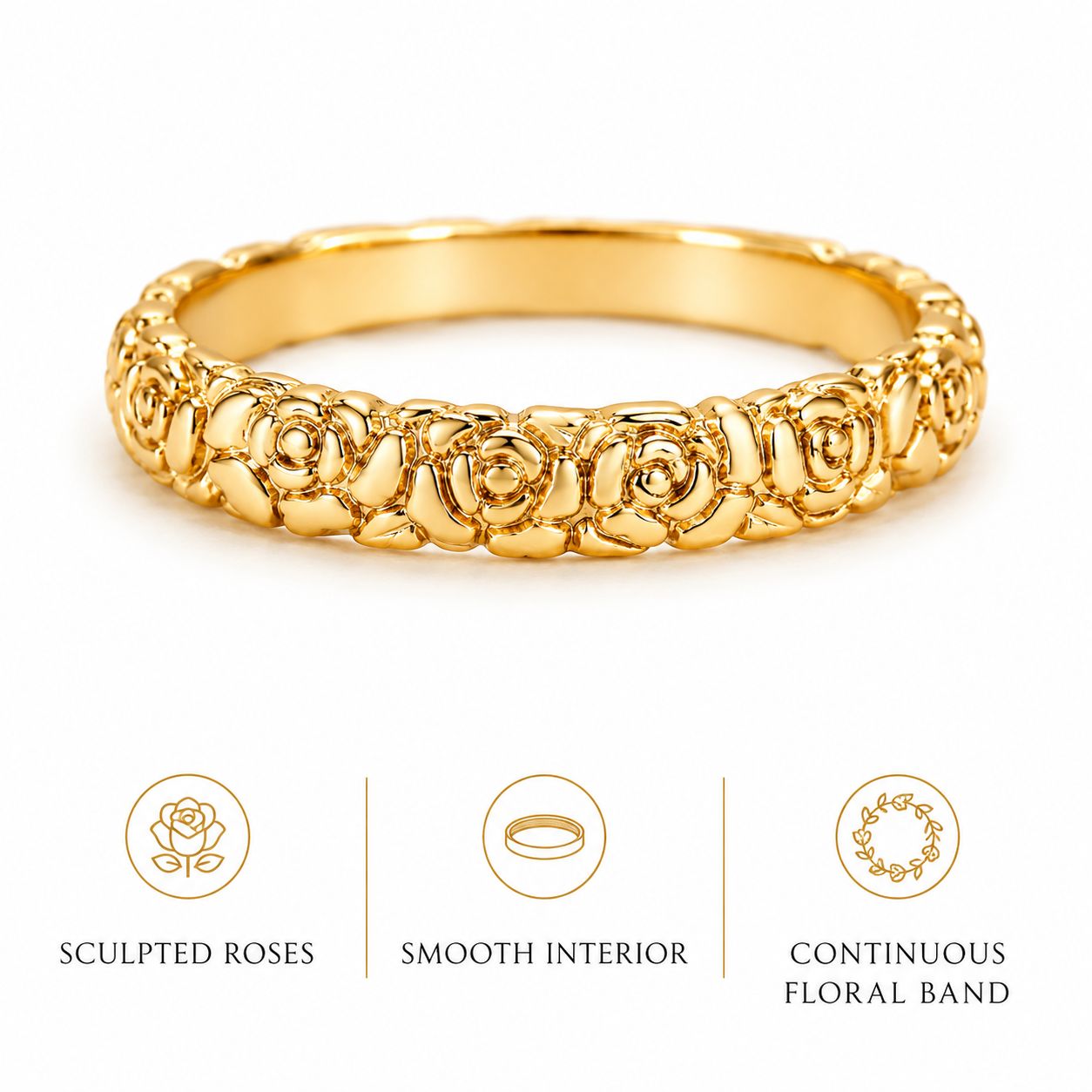 Sculpted Rose Floral Band Ring