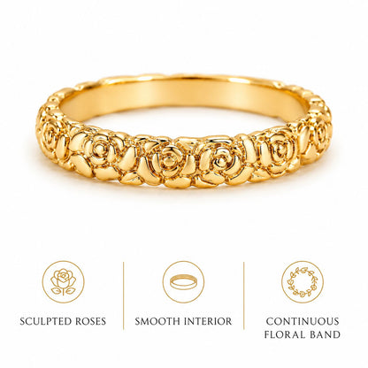 Sculpted Rose Floral Band Ring
