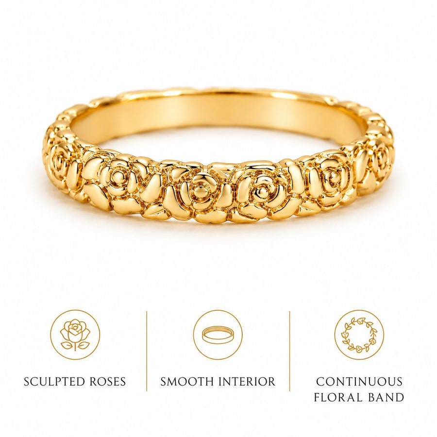 Sculpted Rose Floral Band Ring
