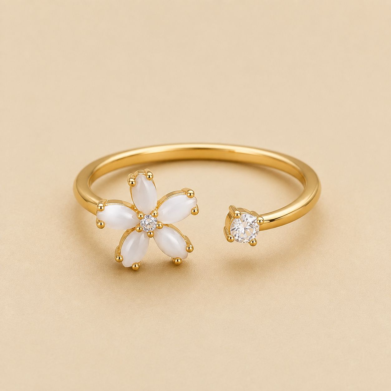 White Opal Style Flower Open Ring