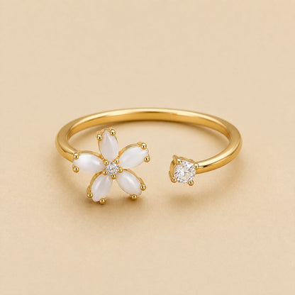 White Opal Style Flower Open Ring