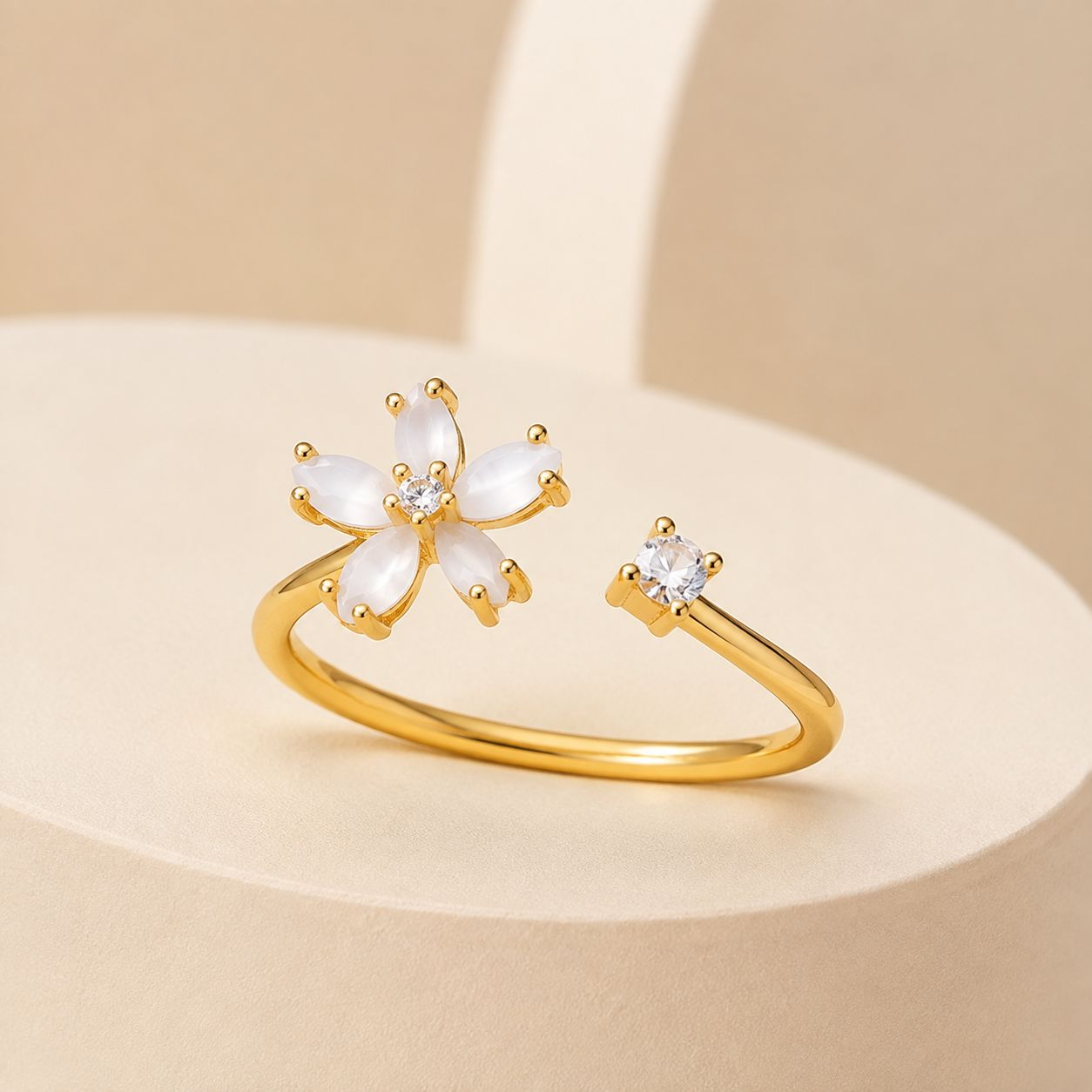 White Opal Style Flower Open Ring