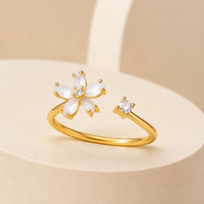 White Opal Style Flower Open Ring