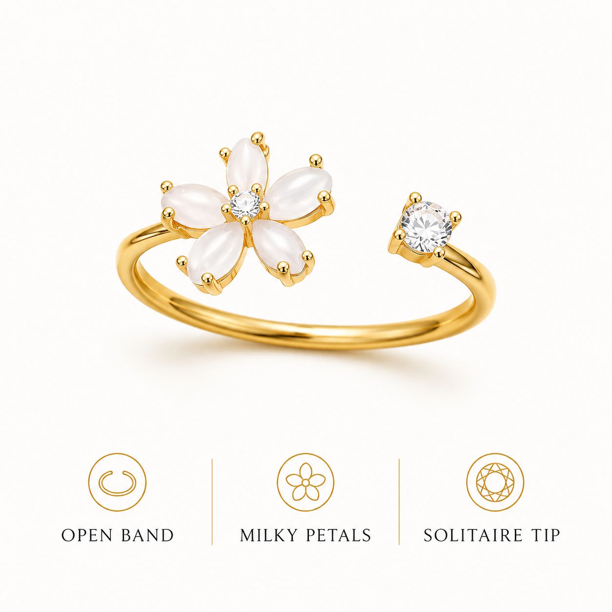 White Opal Style Flower Open Ring