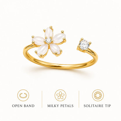 White Opal Style Flower Open Ring