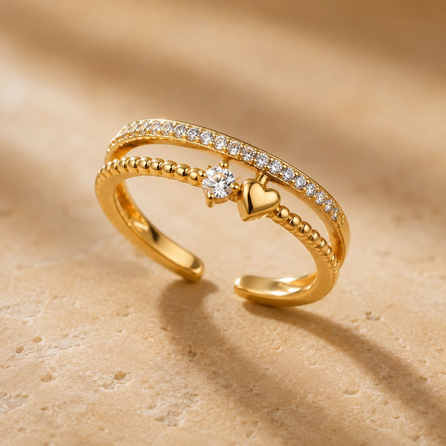 Crystal Heart Open Band Ring