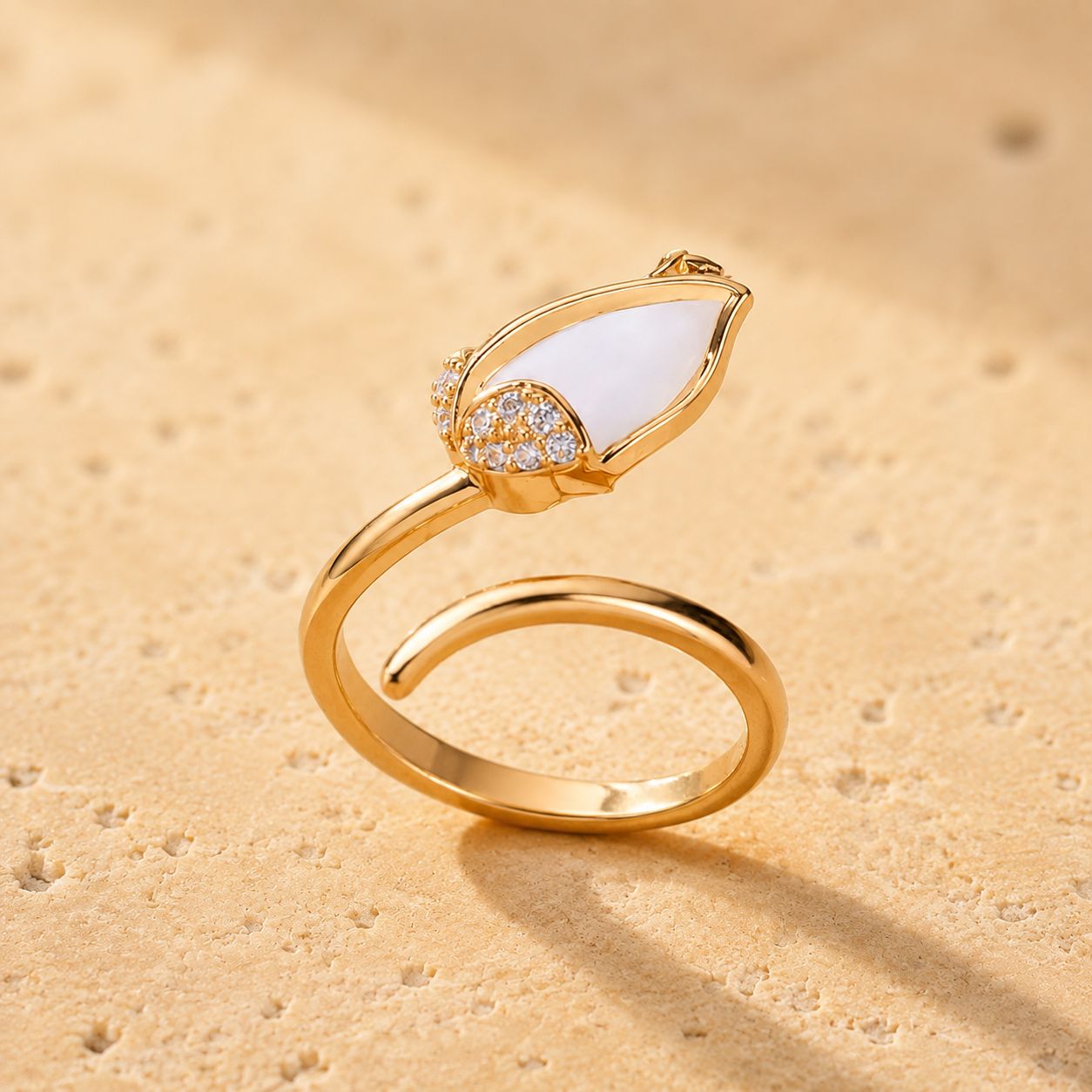 White Calla Lily Crystal Wrap Ring