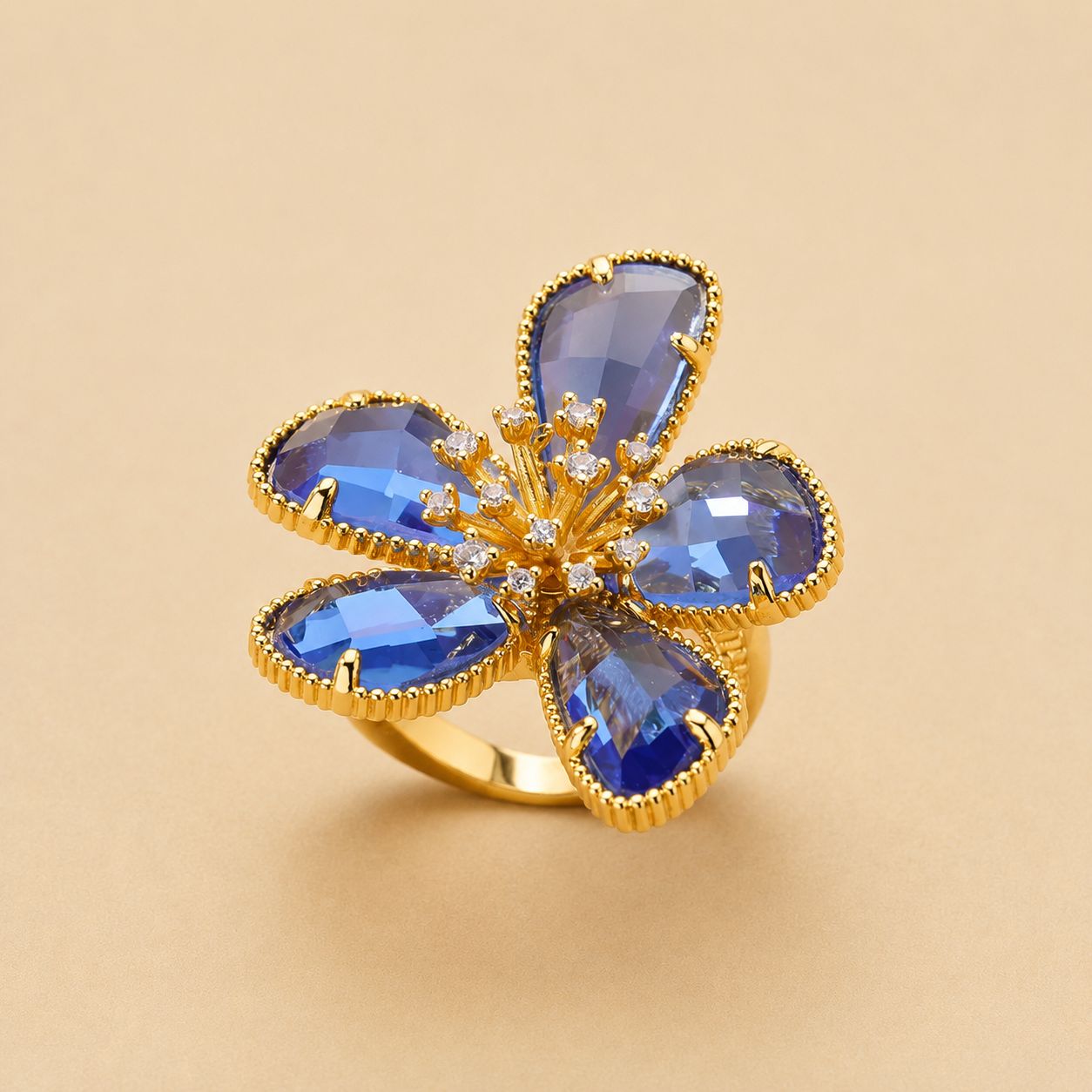 Crystal Flower Statement Ring
