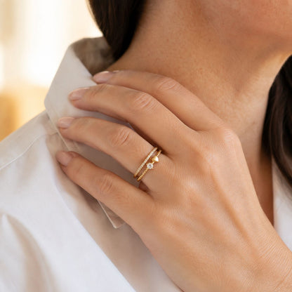 Crystal Heart Open Band Ring