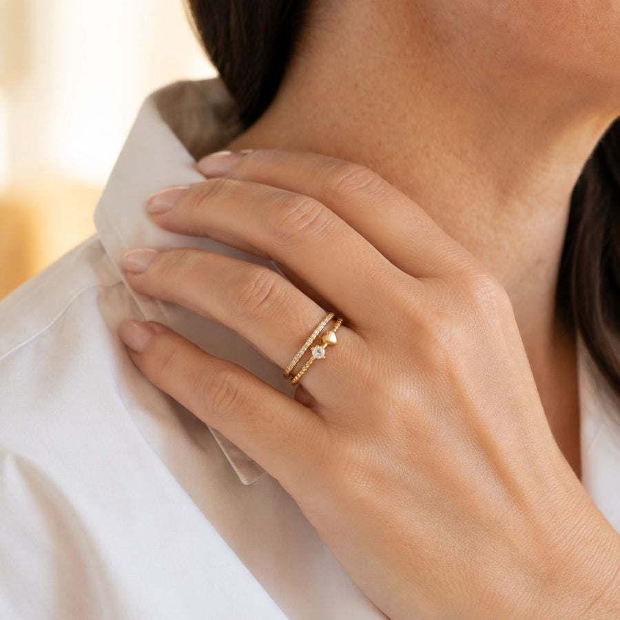 Crystal Heart Open Band Ring