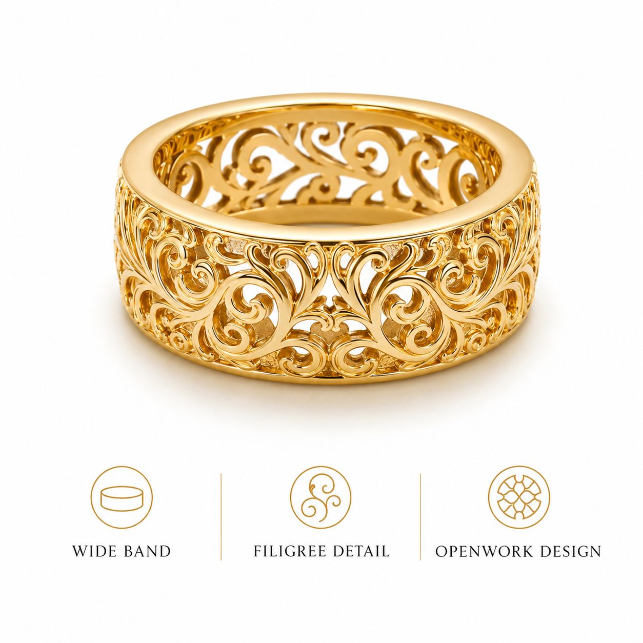 Filigree Scrollwork Wide Band Ring
