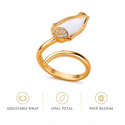 White Calla Lily Crystal Wrap Ring