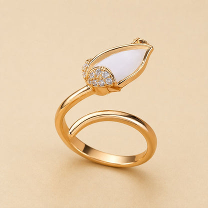 White Calla Lily Crystal Wrap Ring