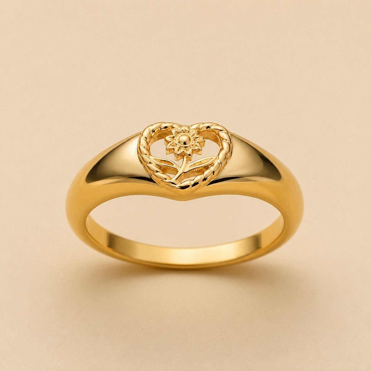 Heart Sunburst Signet Ring