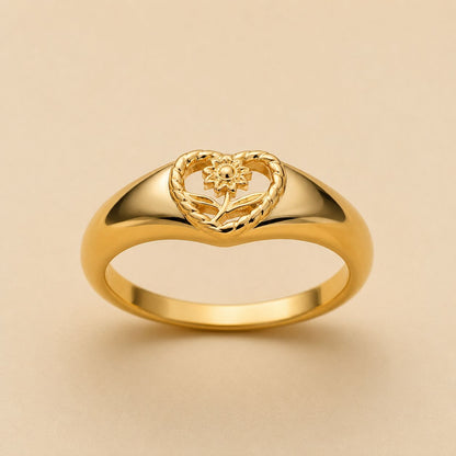 Heart Sunburst Signet Ring