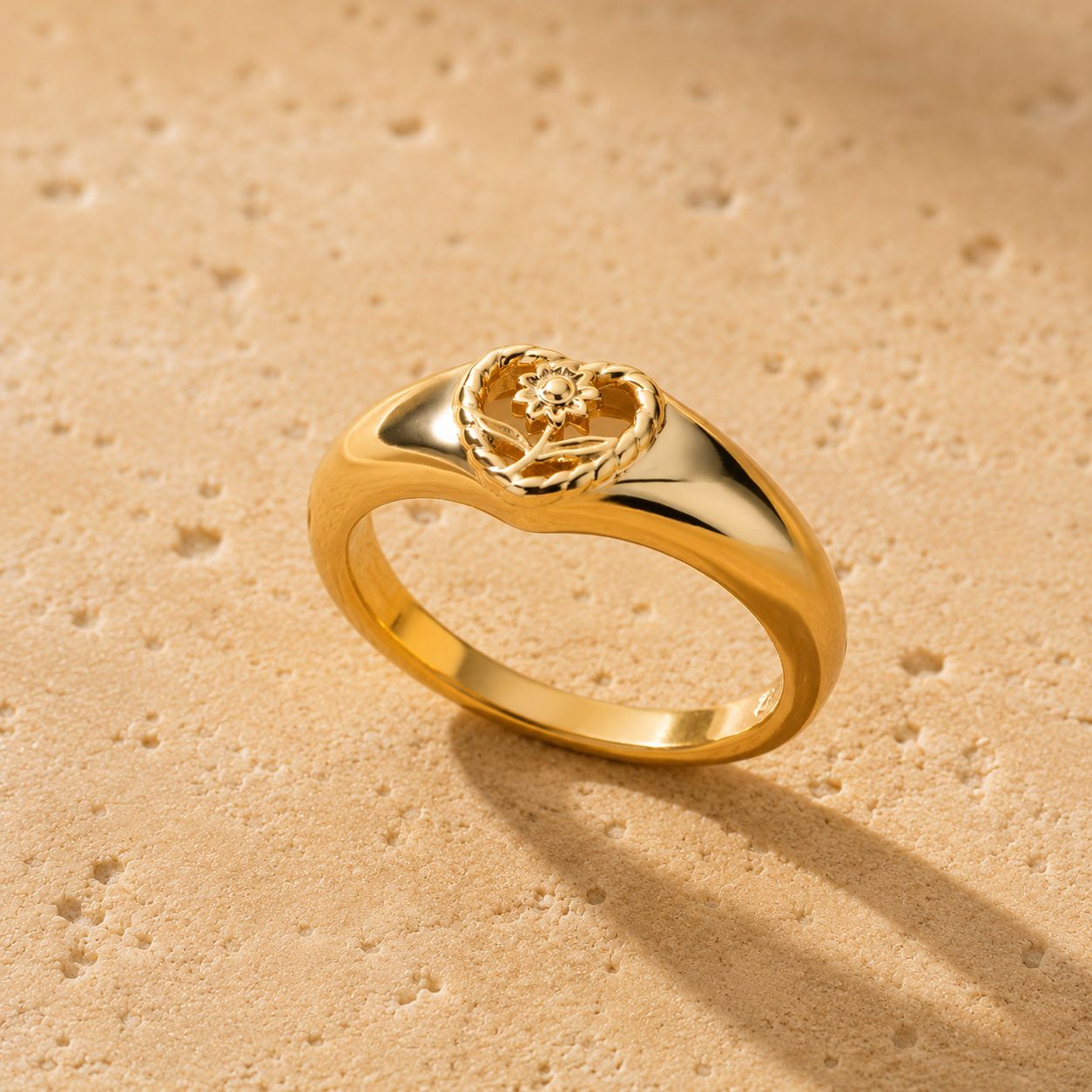 Heart Sunburst Signet Ring