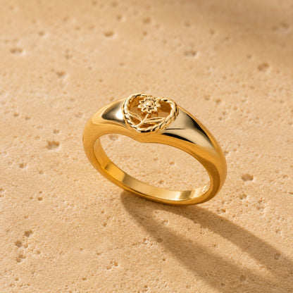 Heart Sunburst Signet Ring