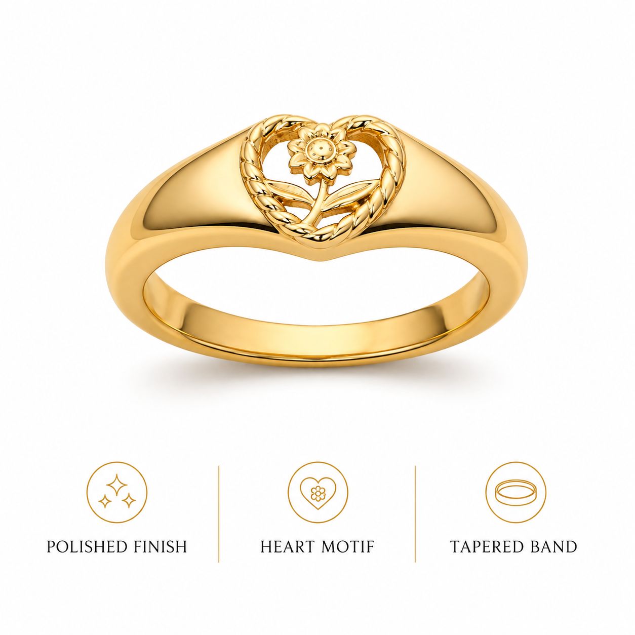 Heart Sunburst Signet Ring